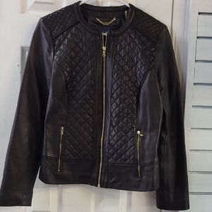 Cole Haan LAMB SKIN Leather Black Quilted Leather Jacket, Size M